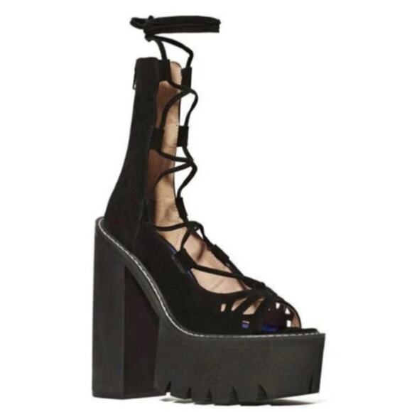 Jeffrey Campbell Adagio Suede Lace-Up Platform Heels in Black, Size 8.5 - Picture 1 of 11